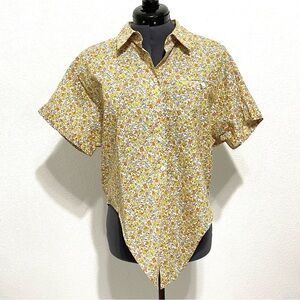 FRNCH Paris Woman Chemise Candy Flower Waist Tie Short Sleeve Shirt Size XS